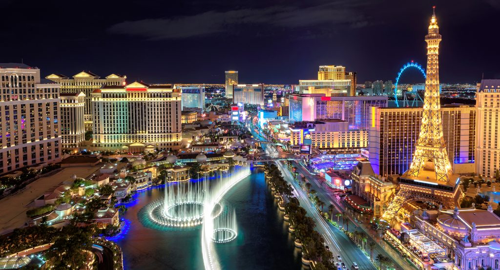 Aerial view of the Las Vegas Strip showcasing hotels and attractions