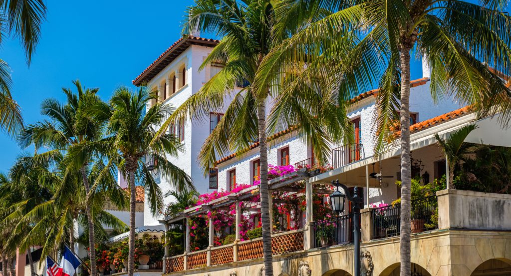 Mediterranean-style architecture and luxury shops on Worth Avenue, Palm Beach