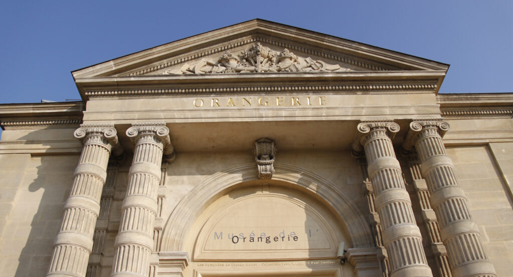Architectural detail of the Orangerie Museum entrance in Paris, France