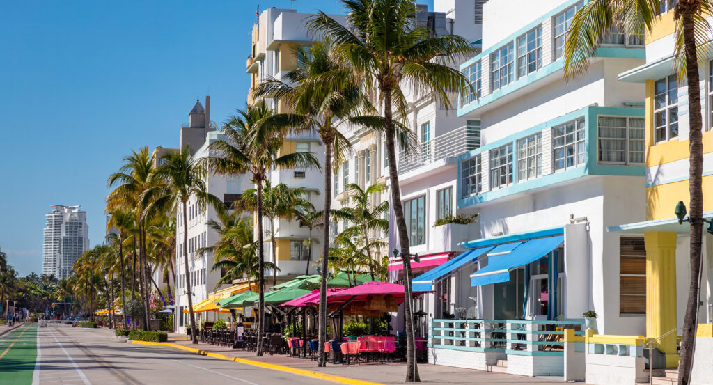 Neon lights illuminating Ocean Drive nightlife in Miami
