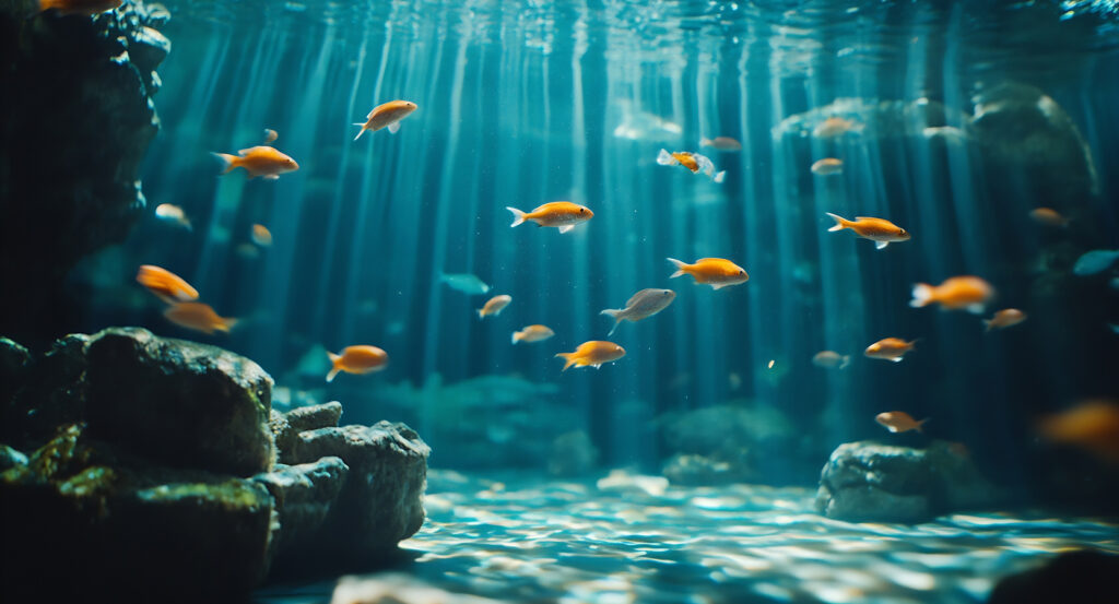Sunlight beams through water at Shedd Aquarium exhibit