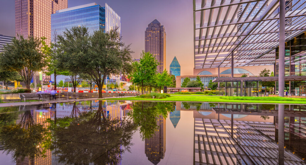 Modern architecture and green spaces in the Dallas Arts District