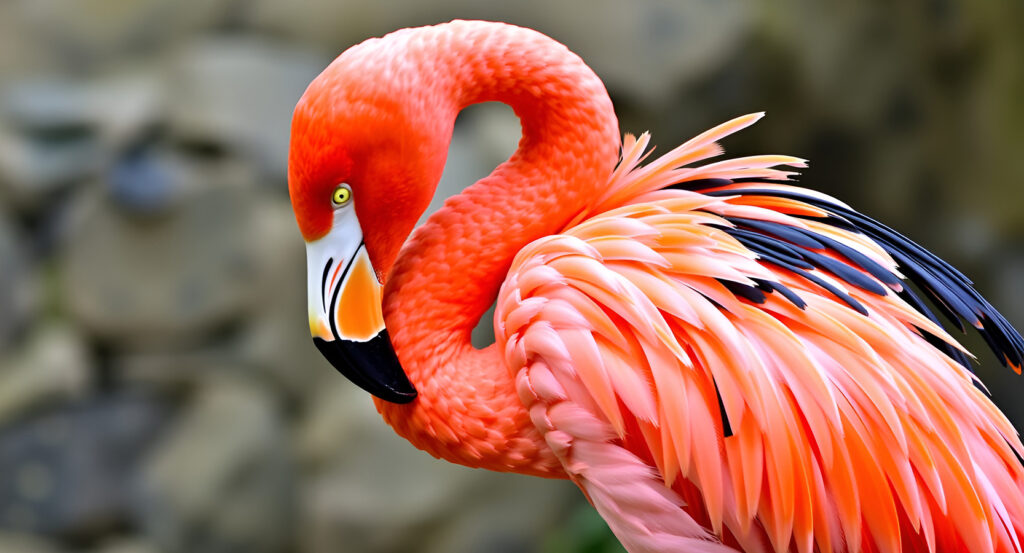 Close-up of a pink flamingo with bright feathers at Audubon Zoo