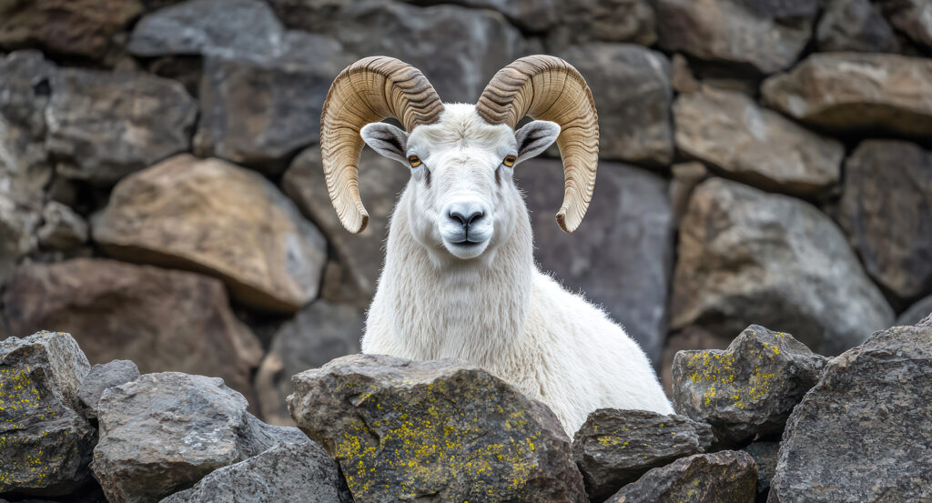 Close-up of wild sheep with stone background at Dallas Zoo