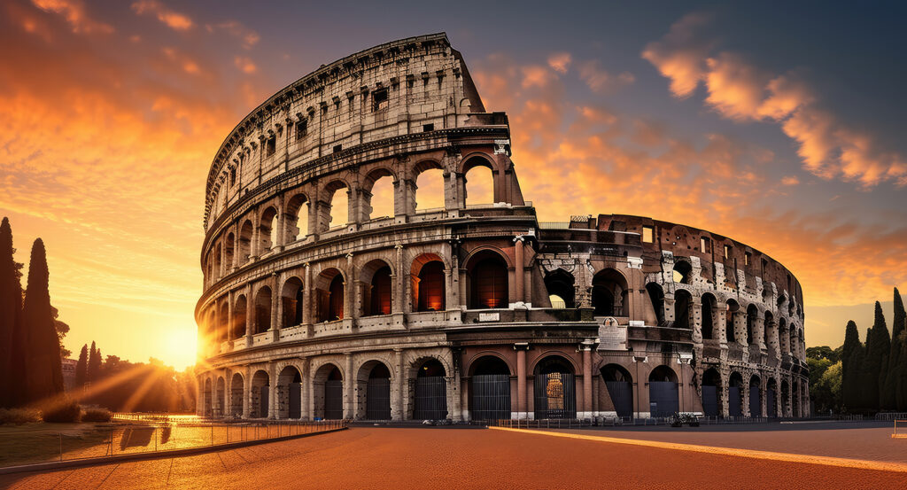 Ancient Colosseum amphitheater in Rome, Italy