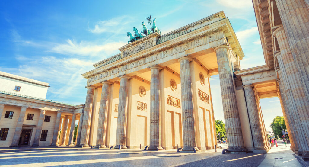 Iconic Brandenburg Gate monument in central Berlin