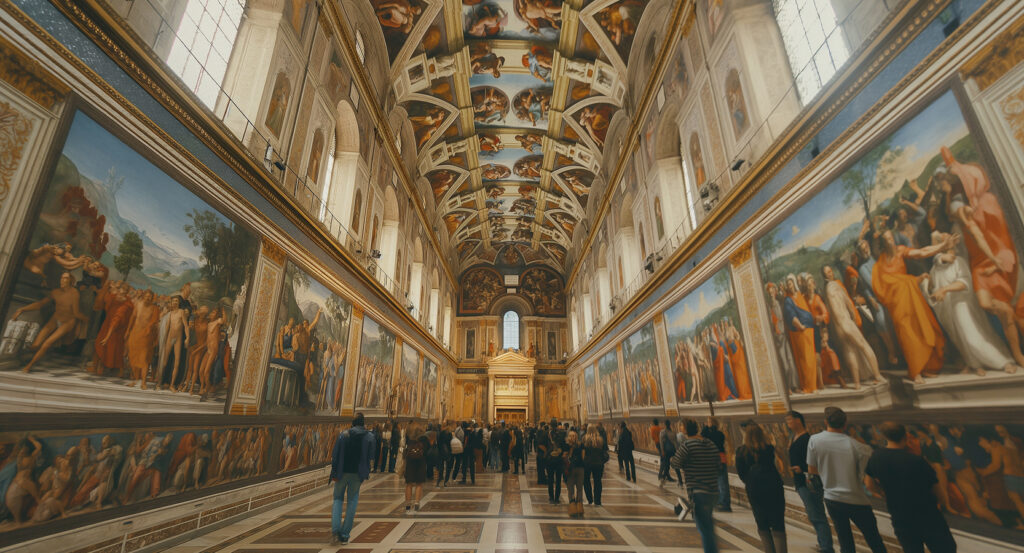 Visitors admiring Michelangelo’s paintings inside the Sistine Chapel, Vatican Museums