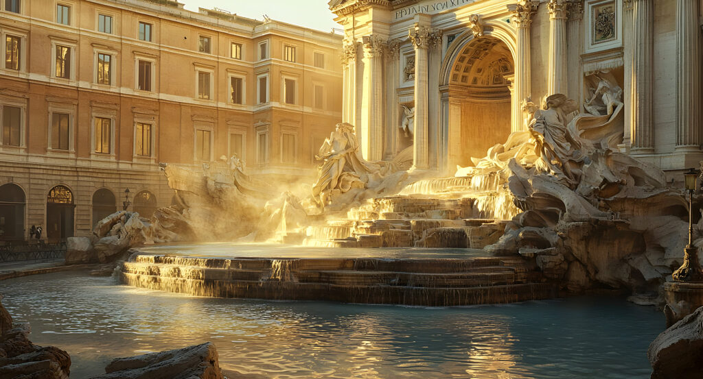 Rome’s Trevi Fountain with statues and cascading water