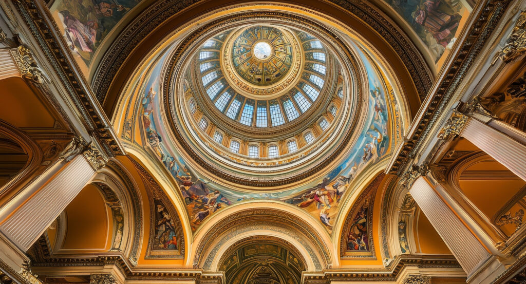 Ornate ceiling and classical architecture inside the National Gallery of Art