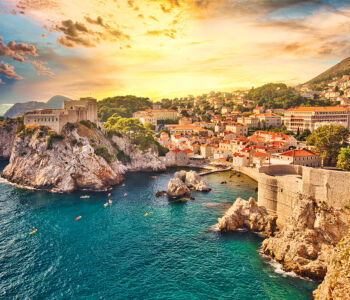 Old Town Dubrovnik and Adriatic coastline viewed from city walls