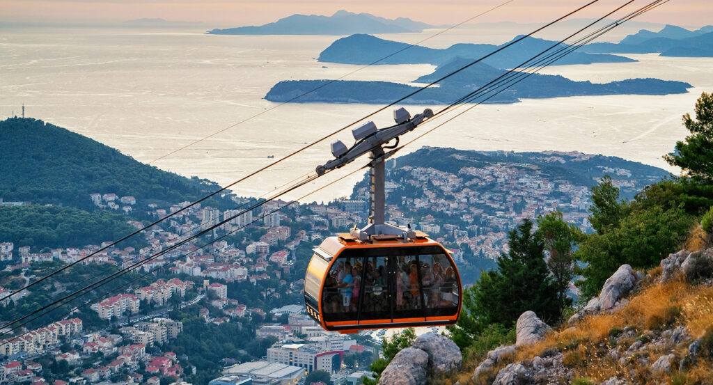 Sunset ride on the Dubrovnik Cable Car overlooking the Old Town and offshore islands