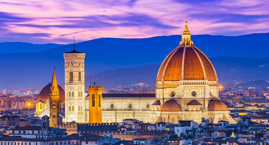 Interior and dome of the Duomo in Florence with fresco details