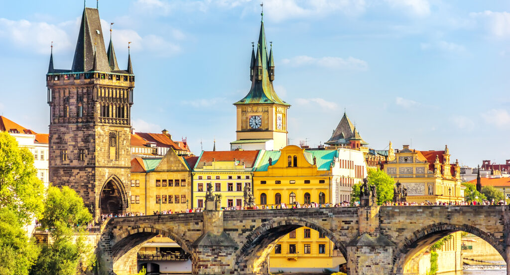 View of Charles Bridge over the Vltava River in Prague