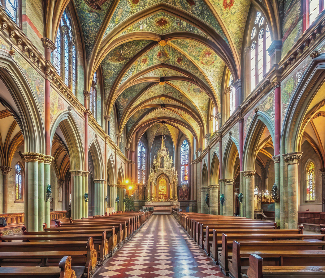 Interior of Basilica of St. Peter and St. Paul inside Vysehrad Fortress in Prague