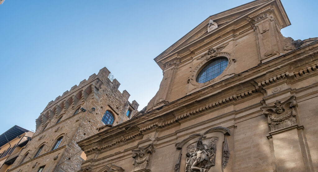 Historic facade of Santa Trinita Basilica in Florence