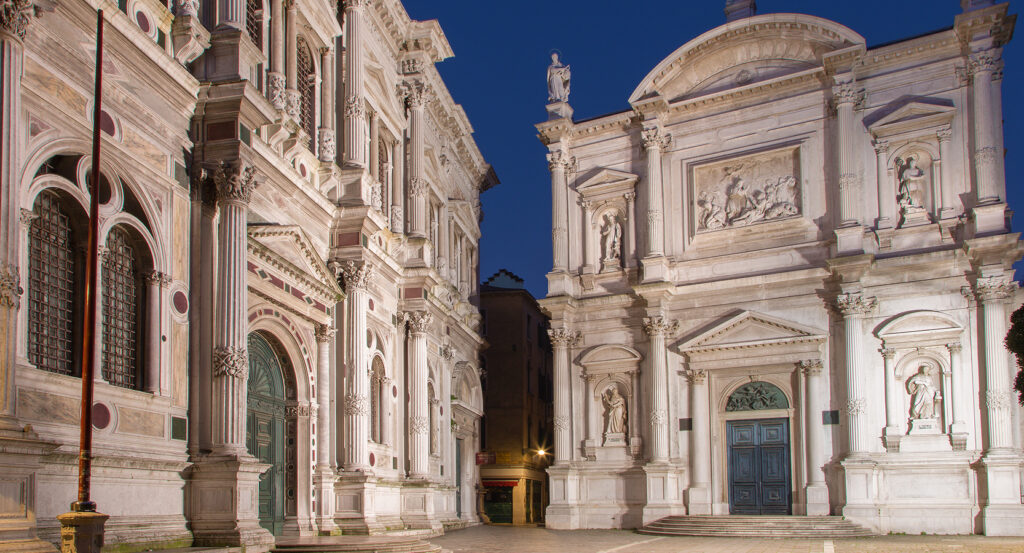 Facade of Scuola Grande di San Rocco with Renaissance architecture