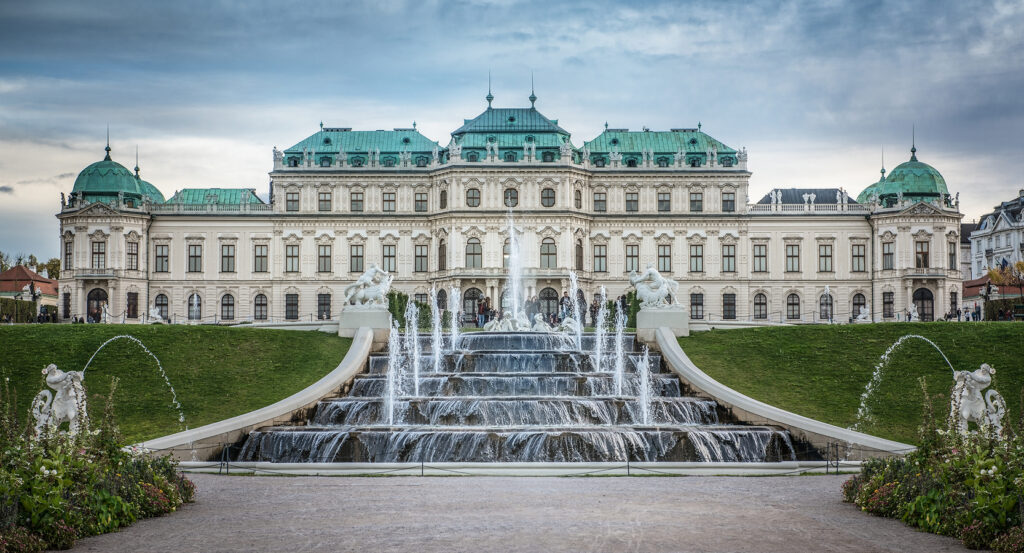 Grand view of Belvedere Palace and gardens in Vienna