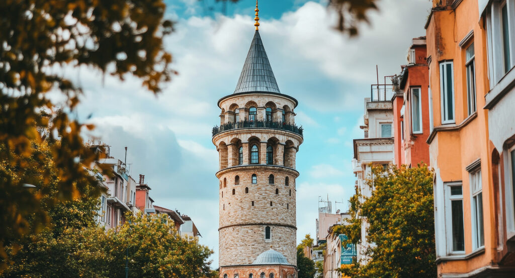 Sunset view from Galata Tower overlooking the Bosphorus and Istanbul rooftops