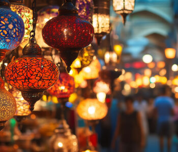 Colorful lanterns hanging in Istanbul’s Grand Bazaar