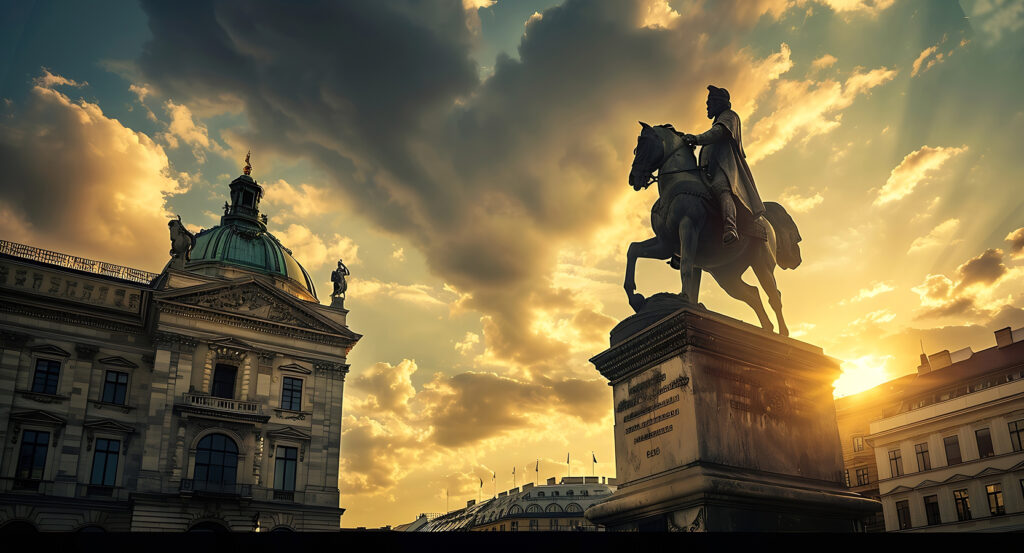 Exterior view of the Natural History Museum in Vienna, Austria, during golden hour.