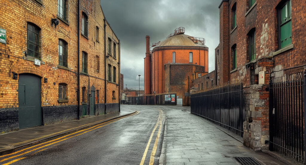 Guinness Storehouse in Dublin, historic brewery site with iconic red brick architecture