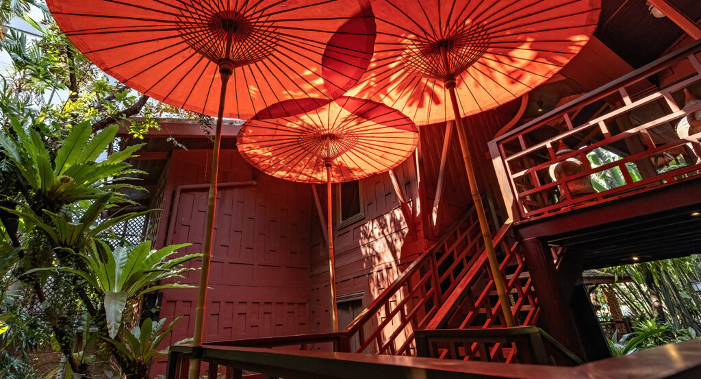 Gardens and parasols at Suan Pakkad Palace Bangkok