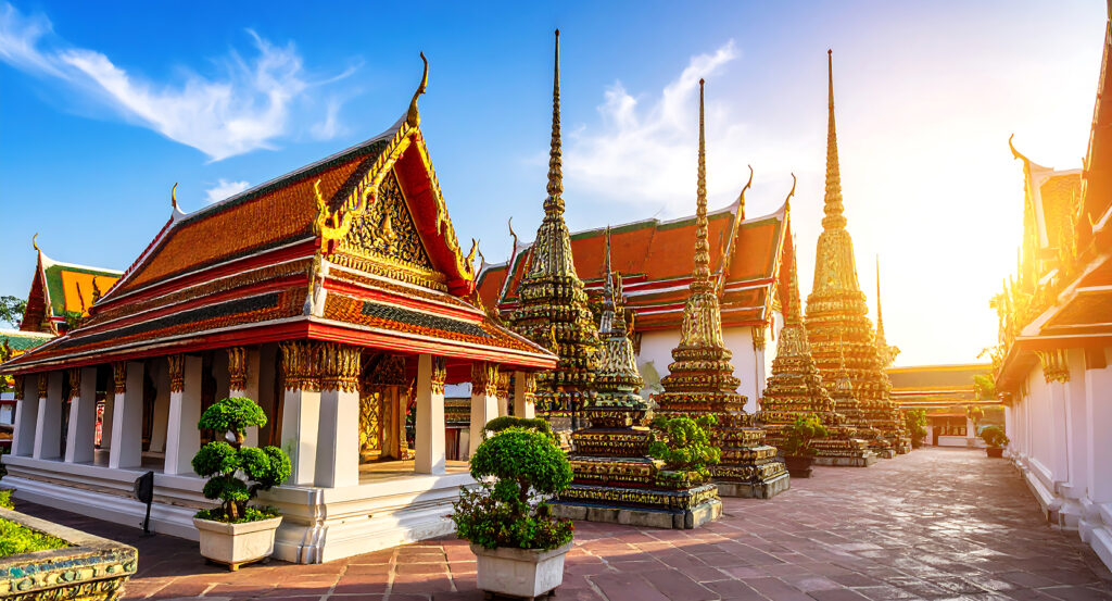 The golden Reclining Buddha inside Wat Pho temple in Bangkok
