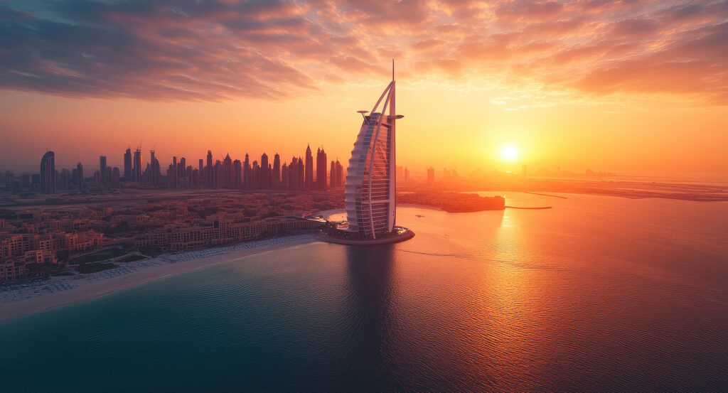 Iconic Burj Al Arab sail-shaped hotel rising above the Arabian Gulf