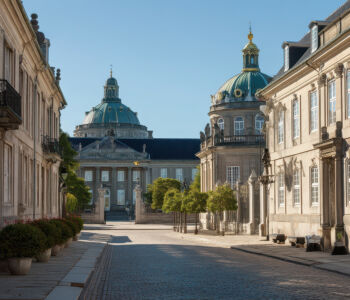 Amalienborg Palace square with Marble Church in the background