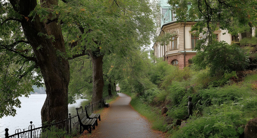Historic villa beside lush greenery at Djurgården