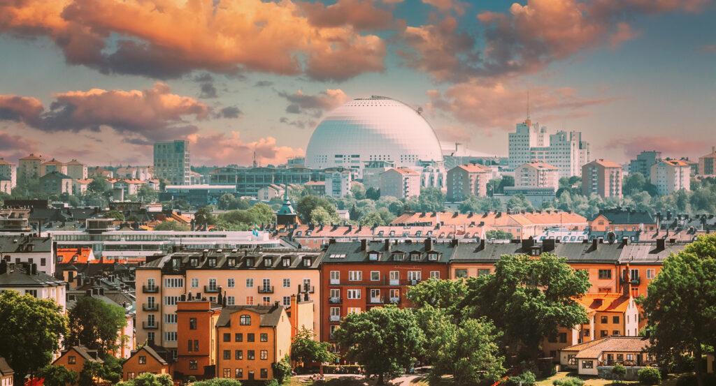 Exterior of Avicii Arena, Stockholm's iconic spherical venue