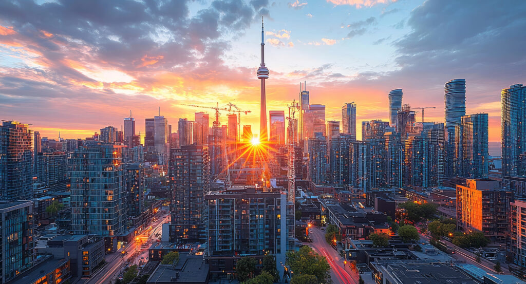 Toronto’s CN Tower rising above modern skyline