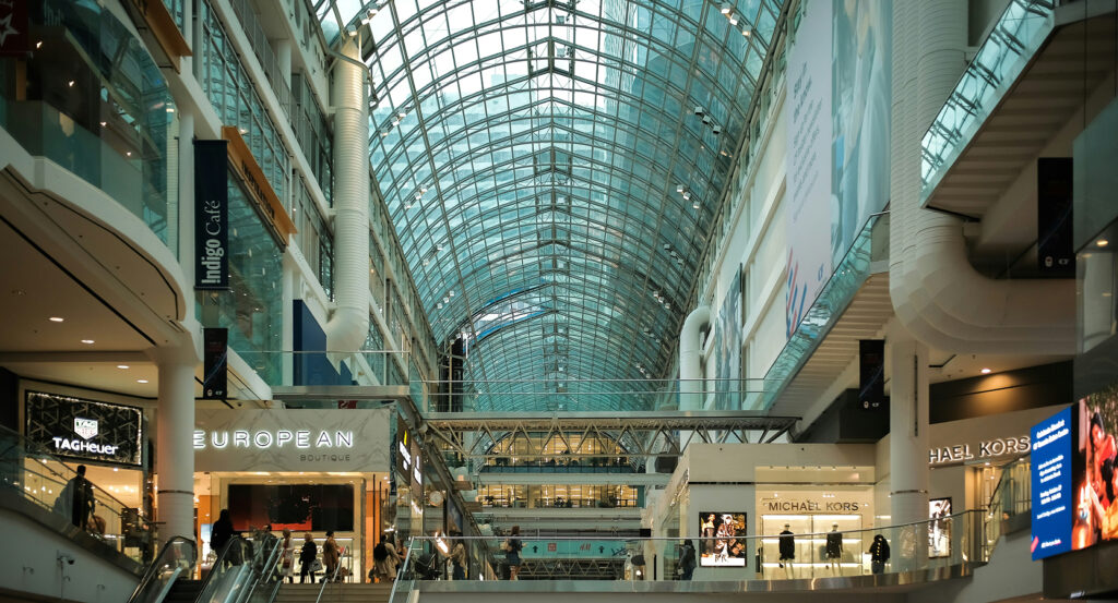 Shoppers inside the Eaton Centre mall in downtown Toronto
