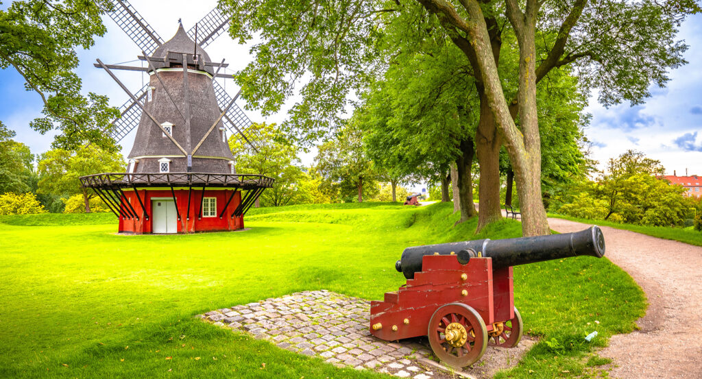 Star-shaped fortress grounds at Kastellet with lush greenery