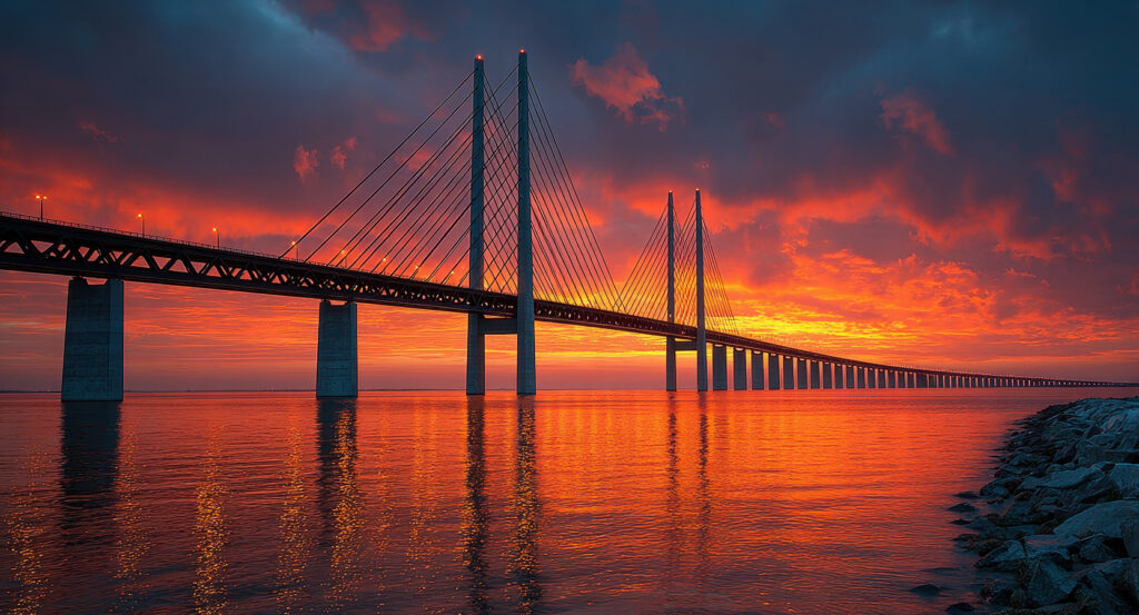 Long span of Øresund Bridge connecting Denmark and Sweden