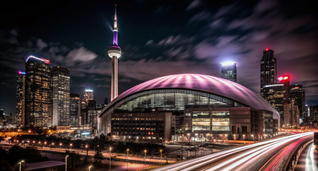 Retractable roof of Rogers Centre open in Toronto