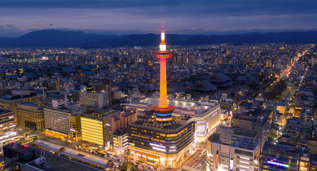 Kyoto Tower observation deck overlooking Kyoto skyline