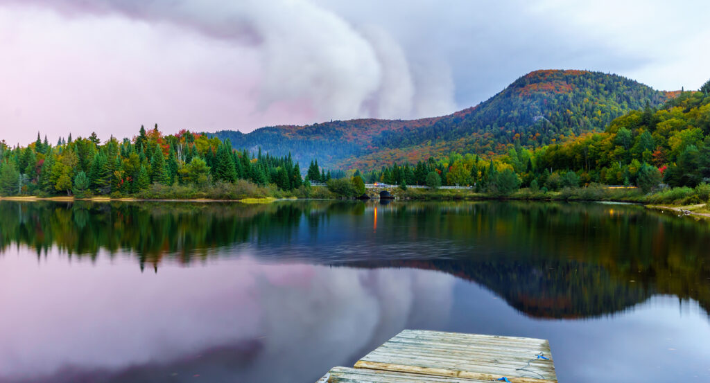 Lac Monroe at dusk with mountain reflections in Mont-Tremblant National Park