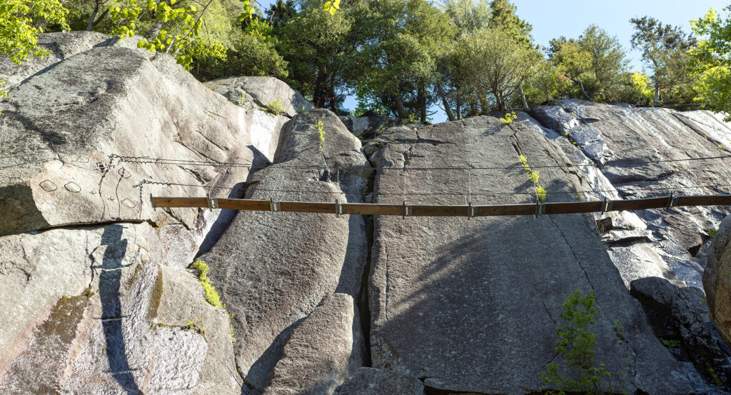 View of Via Ferrata du Diable cliff route in Mont-Tremblant National Park