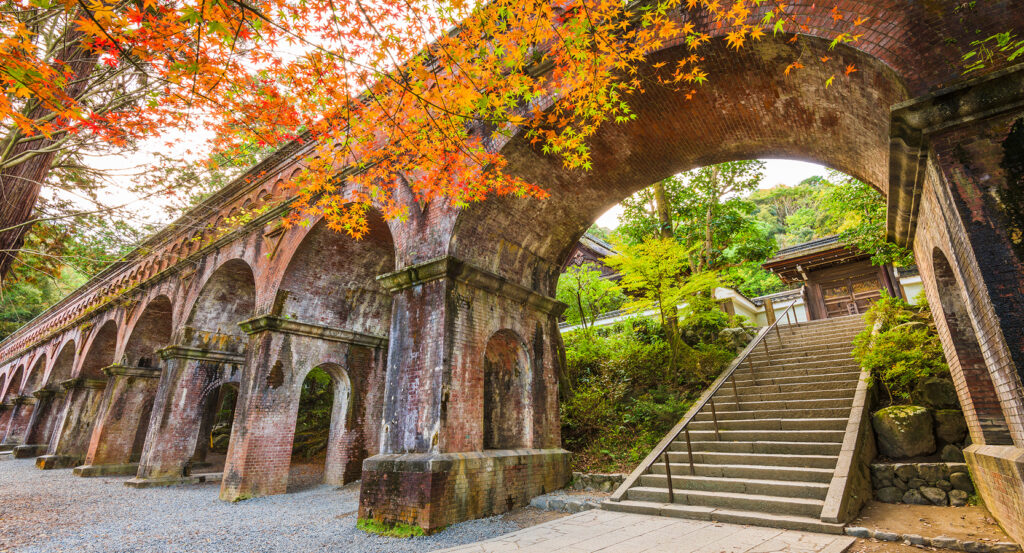 Steps leading to Nanzenji Temple surrounded by greenery