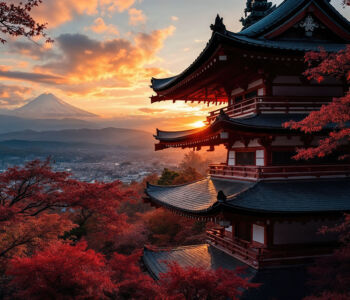 Toji Temple’s five-story pagoda at sunset in Kyoto