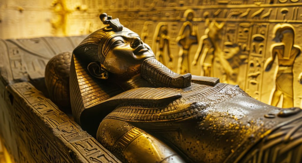 Visitors observing priceless Egyptian artifacts inside the Egyptian Museum in Cairo.
