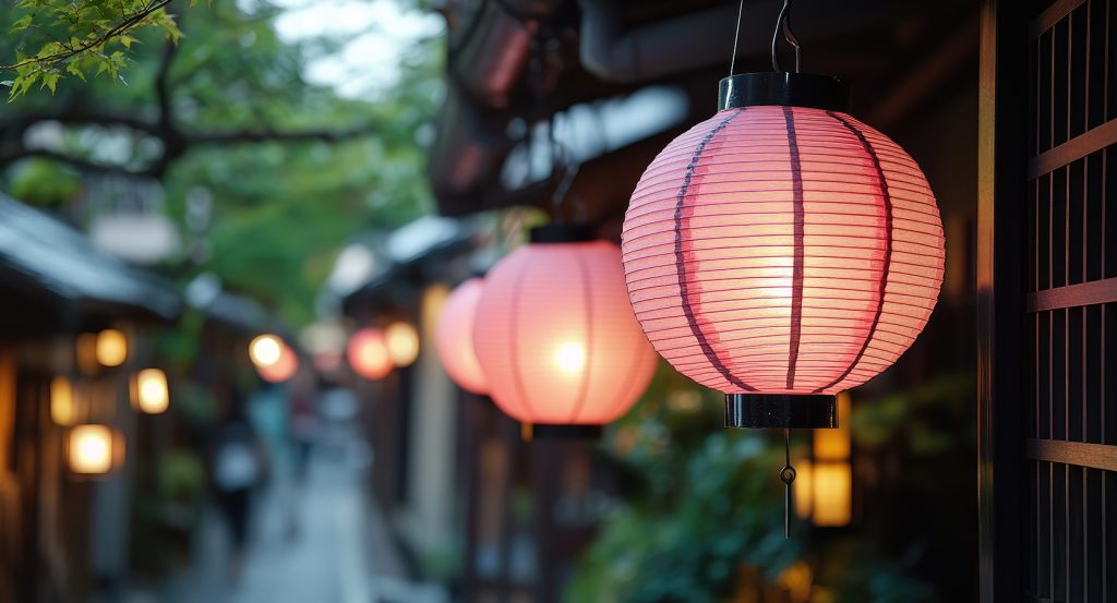 Evening stroll through Kyoto’s historic district lit by soft, glowing lanterns