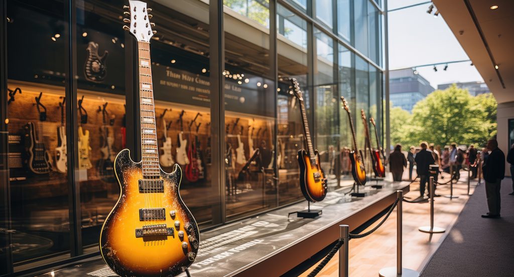 Sunburst guitar showcased in Nashville’s Music City exhibit.