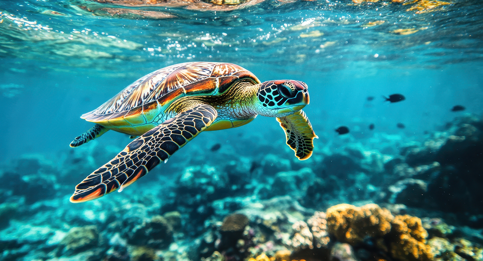 Marine life gliding over coral reef in Riviera Maya