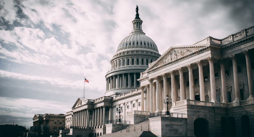 Majestic neoclassical architecture of the Capitol building in Washington, D.C.