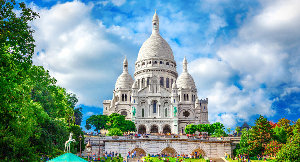 Panoramic view of Sacré-Cœur Basilica rising over Paris skyline
