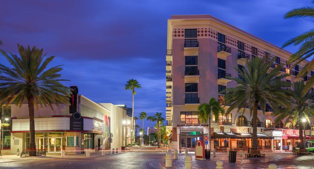 Restaurants and nightlife scene along Clematis Street in downtown West Palm Beach