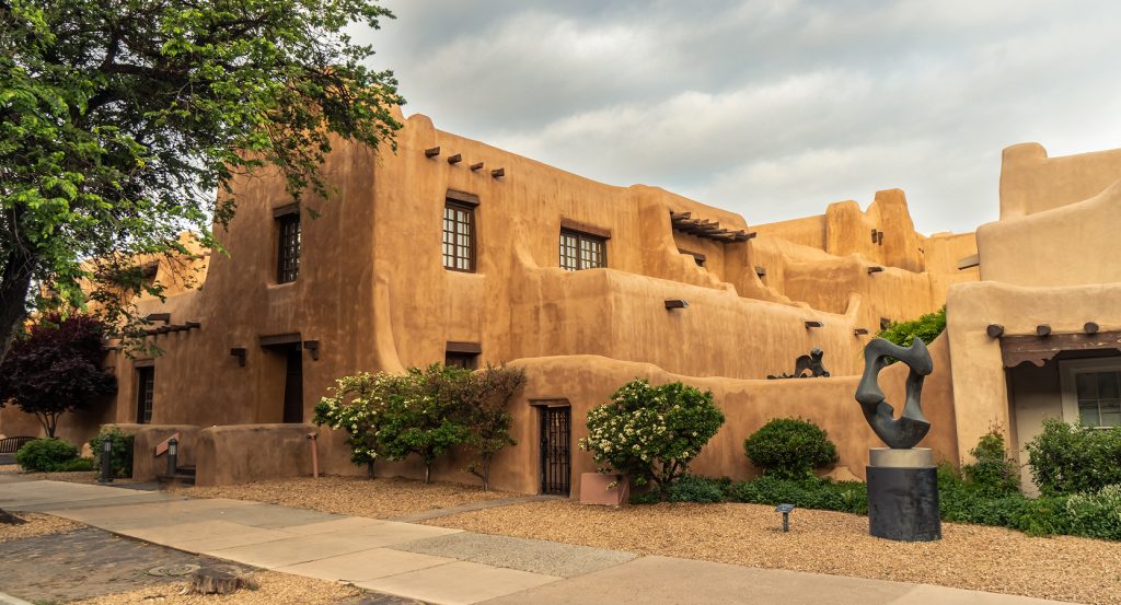 Courtyard with sculptures at the New Mexico Museum of Art in Santa Fe