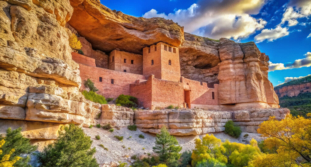 Ancient cliff dwelling surrounded by desert landscape in Camp Verde